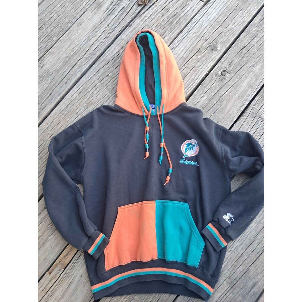 VTG NFL Miami Dolphins Starter Football Double Hooded Sweatshirt Black M